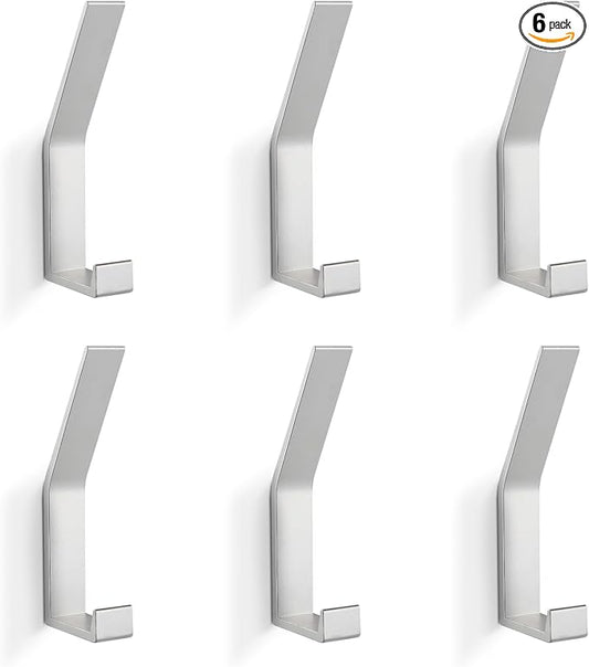 Coat Rack Hooks Wall Mounted, Silver 6Packs, Bath Towel Rope Hooks for Kitchen, Door, Cabinet, Bathroom, Foyers, Hallways, and Bedrooms