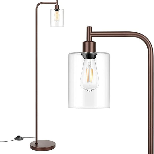 Industrial Floor Lamp with Hanging Glass Shade Oil Rubbed Brown Farmhouse Indoor Pole Light with Edison E26 Base Vintage Rustic Standing Tall Lamp for Living Room Bedroom Office(ST64 Bulb Included)