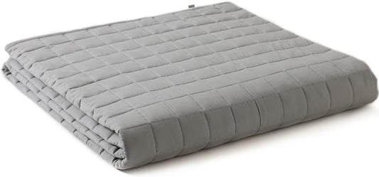 YnM 15lbs Weighted Blanket for Adults, Cotton Heavy Bed Throw Blanket with Cooling Glass Beads for All Season Use, Ideal for ~140lbs (48x72 Inches, Twin/Full, Light Grey)