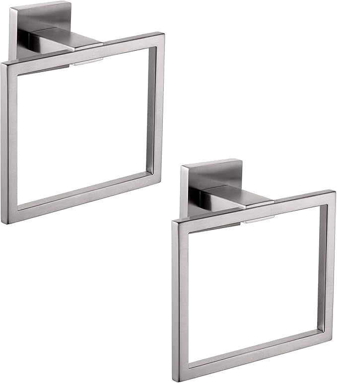 KOKOSIRI Bath Towel Ring 2PC Towel Hanger Bathroom Towel Holder Towel Rack Wall Mounted Stainless Steel 2 Pack, Brushed Steel, B3004BR-P2