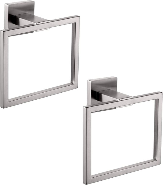 KOKOSIRI Bath Towel Ring 2PC Towel Hanger Bathroom Towel Holder Towel Rack Wall Mounted Stainless Steel 2 Pack, Brushed Steel, B3004BR-P2