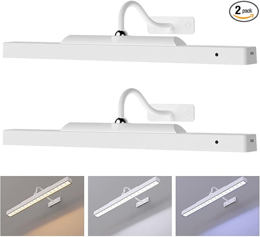 16in White Wireless Picture Frame Lights, 2 Pack Battery Operated Art Lights for Paintings – Dimmable, 13H Runtime, 5000mAh, Remote, 3 Color Temps Gallery Light for Display, Wall, Artwork