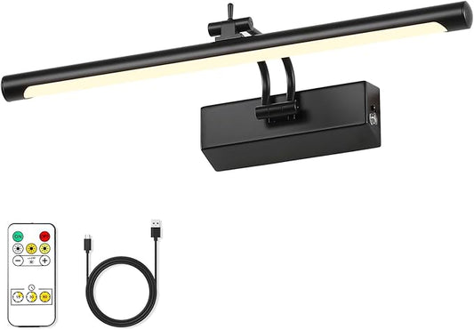 Joosenhouse Battery Operated Picture Light 5000mAh Rechargeable Black Art Light 15.7" Wireless Picture Lights for Wall with Remote Control for Paintings Photo Spot Lights Indoor