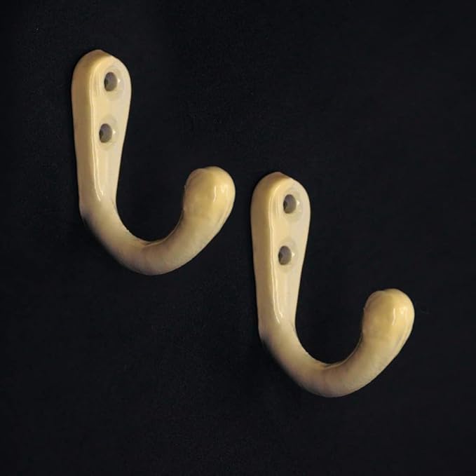 Multipurpose Hooks, Used to Hang Clothes, Bags, Coats, Curtain Hold Backs, Keys, Colour - Ivory, Material - Aluminium, Screws and Wallplugs Included, Pack of 10 Pieces