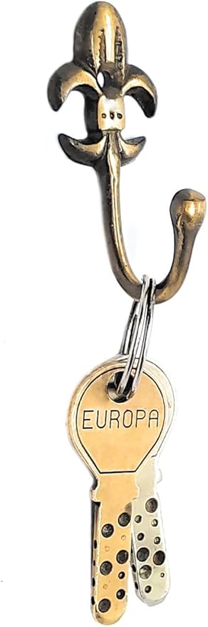 Multipurpose Hooks, Used to Hang Clothes, Bags, Coats, Curtain Hold Backs, Keys, Colour - Antique Gold, Material - Brass, Royal Design, Screws and Wallplugs Included, Pack of 2 Pieces