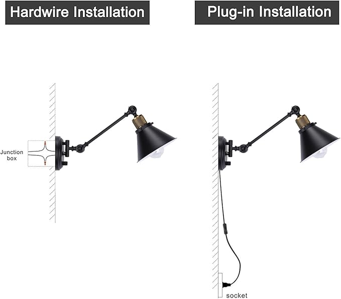 TRLIFE Wall Sconce Plug in, Dimmable Wall Sconces Swing Arm Wall Lights with Plug in Cord, Wall Mounted Light with Dimmer On/Off Knob Switch, UL Listed(2 Pack, 2 Bulbs Included)