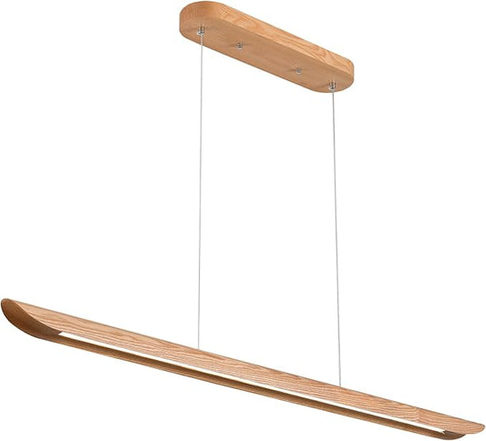 71" 40W Wood LED Linear Pendant Light Fixture,Dimmable Pool Table Island Lights,Modern Linear Hanging Chandeliers,for Dining Room Kitchen Island,Pool Table Lights,Natural Wood Color