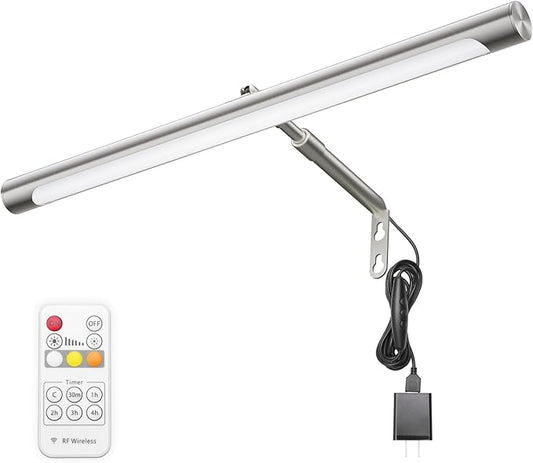 Picture Lights for Paintings Plug in, 16" Adjustable LED Picture Light Art Light with Timer, Remote Control Gallery Painting Wall Light for Picture Display Frame Dartboard Art Work (Nickel)