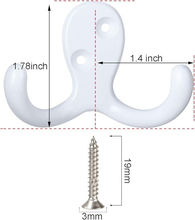 IBosins 8 Pack Heavy Duty Double Prong Coat Hooks Wall Mounted with 16 Screws Retro Double Hooks Utility Hooks for Coat, Scarf, Bag, Towel, Key, Cap, Cup, Hat