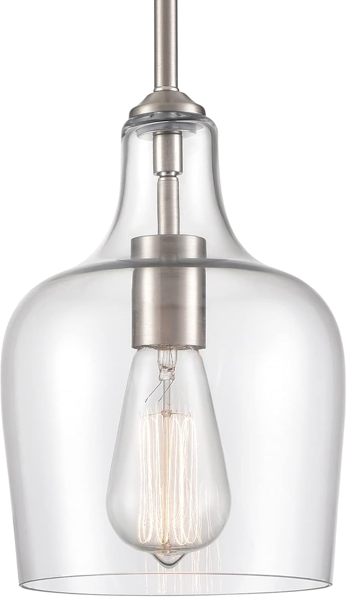 Modern Farmhouse Pendant Lighting for Kitchen Island Glass Pendant Light Brushed Nickel, 1-Light