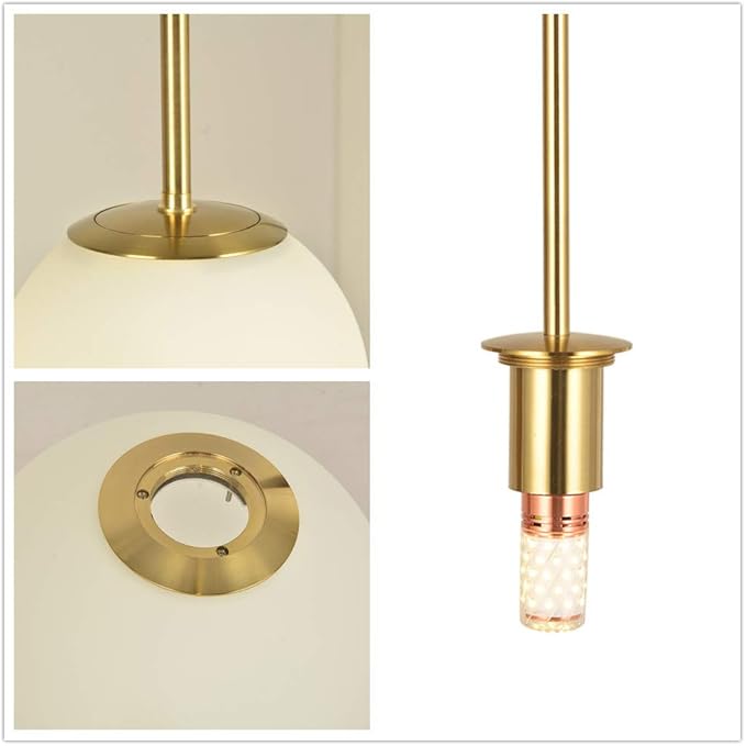 Globe Pendant, Matte White Glass with Brass Finish, One Light Pendant Hanging Modern Light Fixture (25cm/ 10inch Lampshade)