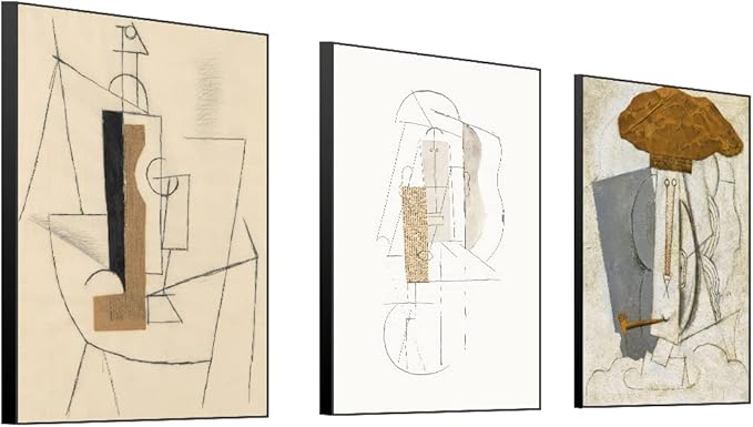 FCHUI Large Size Framed Wall Art, Boho Set of 3, Mid Century Modern Decor 24" x 32", Minimalist Black Beige Neutral Abstract Portrait Canvas Prints Wall Decor for Bedroom Living Room Bathroom