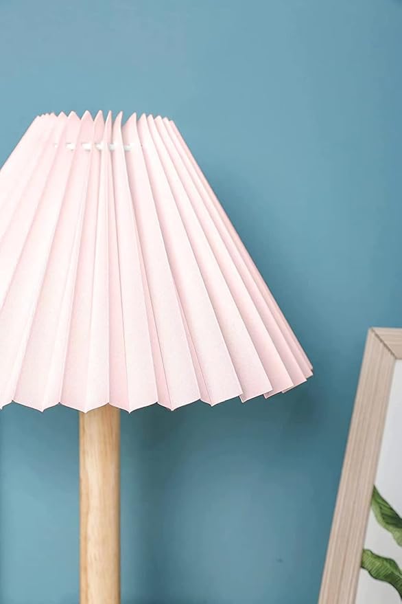 Zenply Korean Pleated Table Lamp, Cute Pink Small Table Lamp Nightstand Lamp, Mini Bedside Lamp for Bedroom Living Room Small Spaces, Small Table Lamp, with LED Bulb