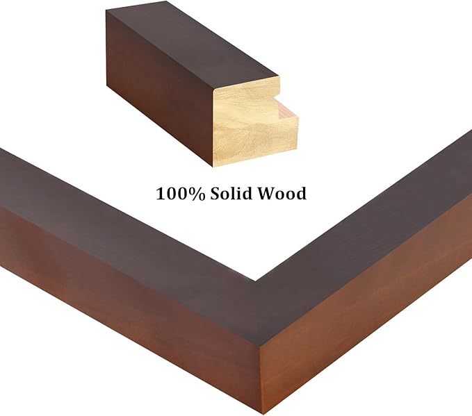 Egofine 11x11 Picture Frames 4 Pack Covered by Plexiglass, Display Pictures 8x8 with Mat or 11x11 Without Mat Made of Solid Wood for Table Top Display and Wall Mounting Photo Frame, Walnut Color