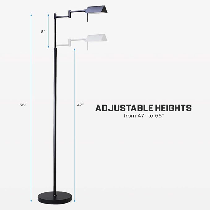 O’Bright Dimmable LED Pharmacy Floor Lamp, 12W LED, Full Range Dimming, 360 Degree Swing Arms, Adjustable Heights, Standing Lamp for Reading, Sewing, and Craft, ETL Listed (Black)