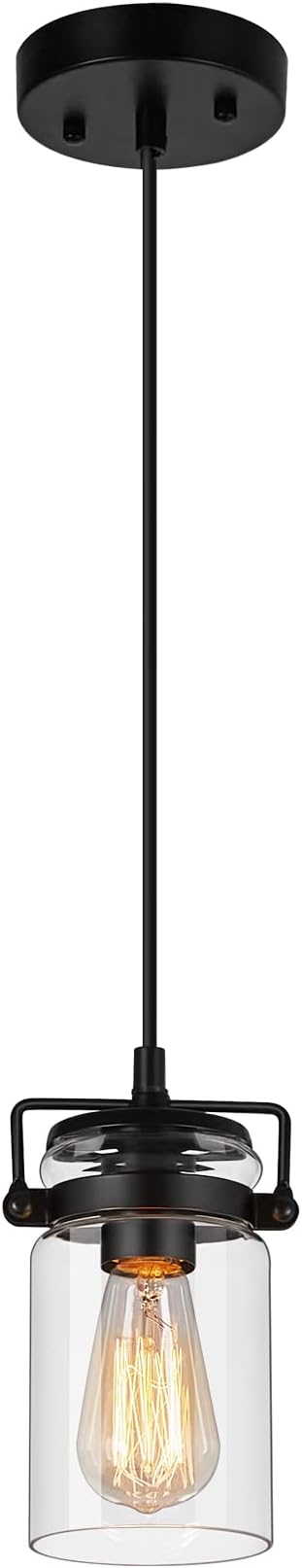 Industrial Pendant Lighting for Kithen Island, 1 Light Mini Hanging Pandent Light Fixture with Clear Glass Shade Adjustable Farmhouse Ceiling Light for Kitchen Island Dining Room Living Room