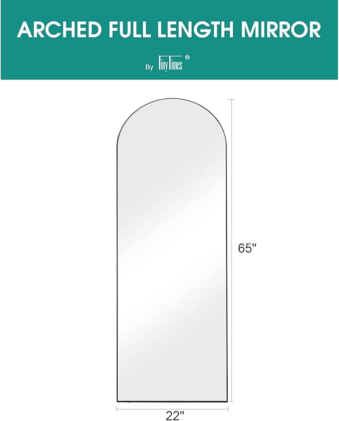 TinyTimes 65''x22'' Arched Full Length Mirror, Floor Mirror with Stand, Full Body Mirror, Wall Mirrors, Modern & Contemporary Full Length Mirrors, Aluminum Alloy Frame - Black
