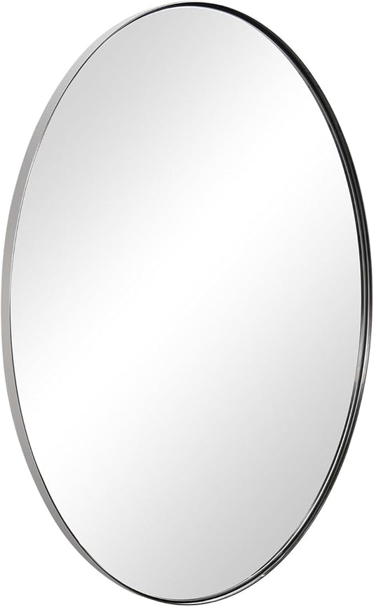 ANDY STAR Polished Chrome Oval Mirrors for Bathroom, 24x36 Inch Silver Stainless Steel Metal Framed Oval Wall Mirror, Modern Vanity Mirror Wall Mount Horizontal or Vertical