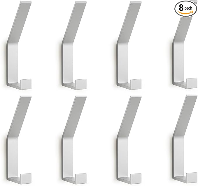 Coat Rack Hooks Wall Mounted, White 8Packs, Bath Towel Rope Hooks for Kitchen, Door, Cabinet, Bathroom, Foyers, Hallways, and Bedrooms