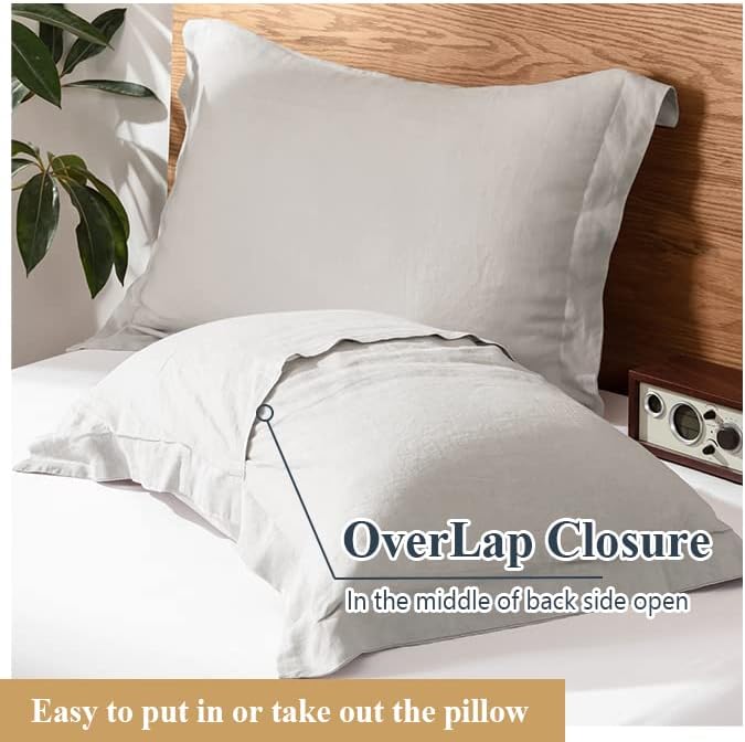 Simple&Opulence 100% Linen Pillow Case Queen Size Set of 2, Grey Pillow Covers with Overlap Closure, Luxury Breathable Pillowcases Protectors Suitable for All-Season (20" X 26", Grey)