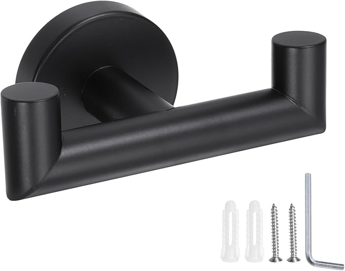 uxcell Double Towel Hook, Stainless Steel Coat Hook, Wall Mount Robe Hooks Hand Towel Hanger for Bathroom Kitchen Living Room, Black
