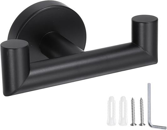 uxcell Double Towel Hook, Stainless Steel Coat Hook, Wall Mount Robe Hooks Hand Towel Hanger for Bathroom Kitchen Living Room, Black