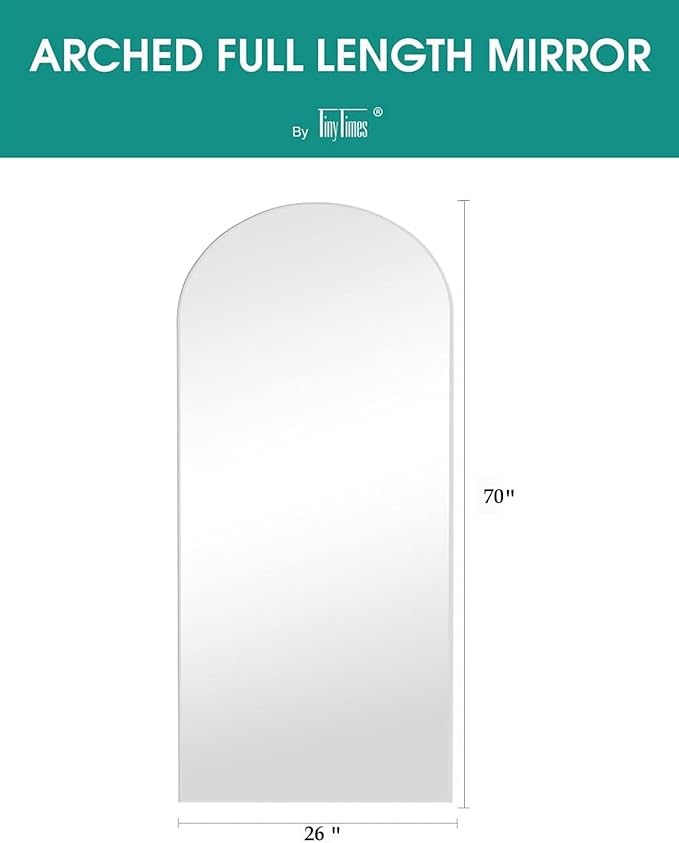 TinyTimes 70''x26'' Full Length Mirror, Large Arched Floor Mirror with Stand, Oversized Wall Mirror, Full Body Mirrors Standing Leaning for Living Room, Bedroom (White)