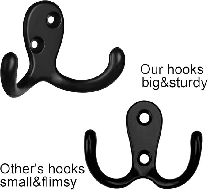 IBosins 8 Pack Heavy Duty Double Prong Coat Hooks Wall Mounted with 16 Screws Retro Double Hooks Utility Hooks for Coat, Scarf, Bag, Towel, Key, Cap, Cup, Hat