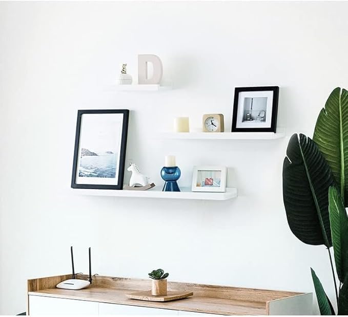 48 Inch White Long Floating Shelves Wall Mounted, Solid Oak Wood Shelf for Storage, Modern Picture Ledge Shelf for Bedroom Living Room Bathroom Kitchen, 48 * 4 * 1.5 (1 Pack)