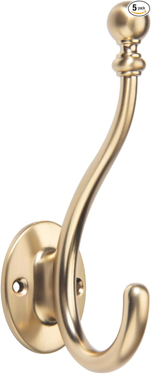 TUNNY Towel Hooks Bathroom - 5 Pack Champagne Bronze Coat Hook Robe Hooks Decorative Wall Hooks for Bathroom Bedroom Kitchen Towel Robe Clothes Cabinet Closet Bathroom Hardware