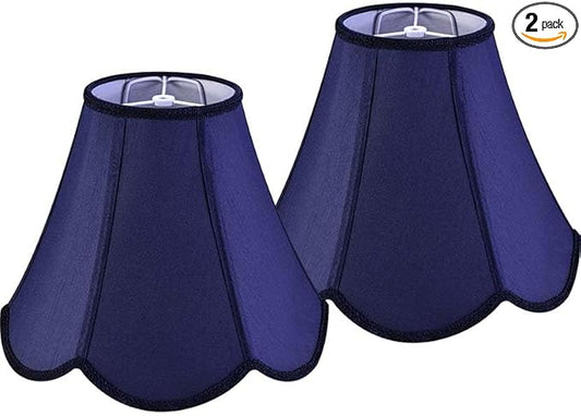 GO&SO Navy Blue Lamp Shade Rayon Silk Bell Lamp Shades 2pc -Petal Edge Braid Scalloped Lamp Shade Medium,6"Top x 13"Bottom x 10.6"Vertical Height (Spider) Floor Lamp Shade Replacement -Easy Assembly