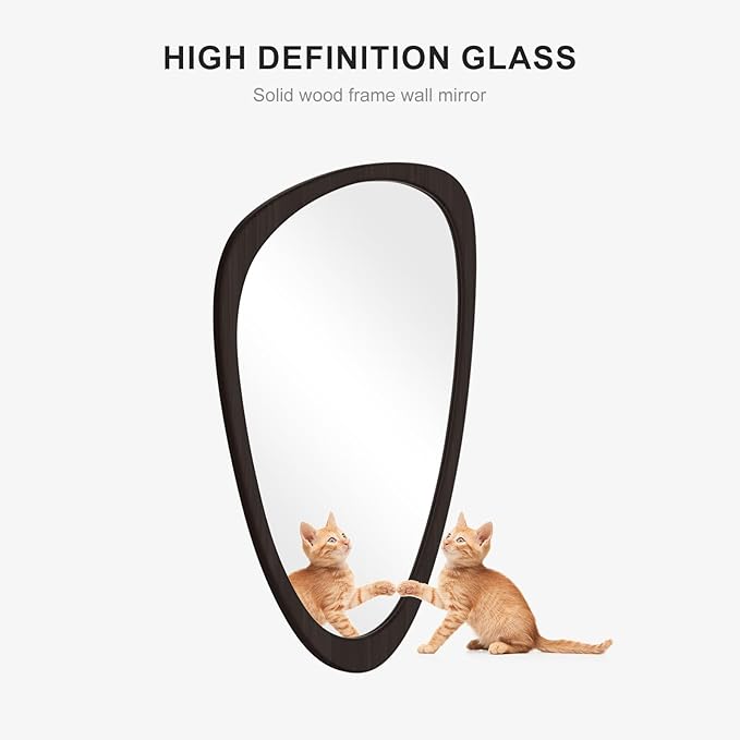 WallBeyond Asymmetrical Mirror, Irregular Wall Mirror, Wall Mirrors Decorative for Bedroom Living Room Entryway Hall, Wood Mirror for mid Century Modern Decor 30" H x 19" W, Black