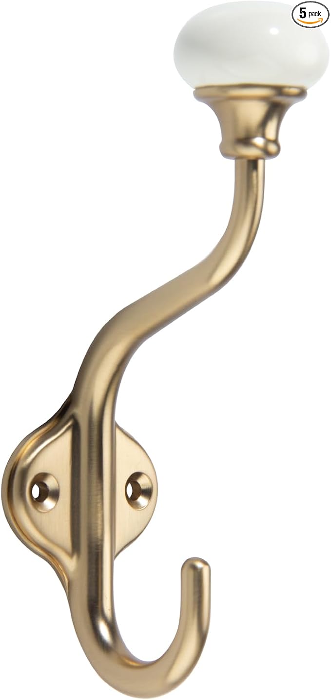 TUNNY Coat Hooks - 5 Pack Champagne Bronze Towel Hooks Robe Hooks Decorative Wall Hooks for Bathroom Bedroom Kitchen Towel Robe Clothes Cabinet Closet Bathroom Hardware