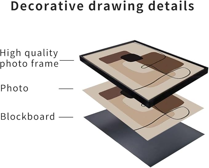 FCHUI Modern Aesthetic Decor 16" x 24" Framed Wall Art,Neutral Black, White And Gray Abstract Lines Color Block Canvas Posters & Prints, Home Wall Decor Living Room Bedroom Bathroom