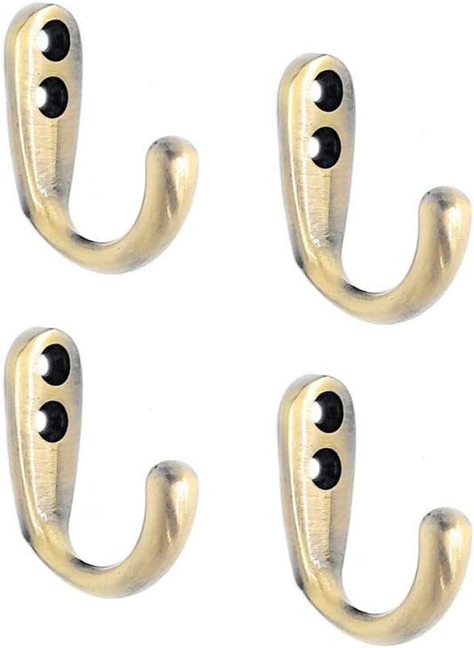 Multipurpose Hooks, Used to Hang Clothes, Bags, Coats, Curtain Hold Backs, Keys, Antique Gold Colour, Material - White Metal, Screws and Wallplugs Included, Pack of 4 Pieces
