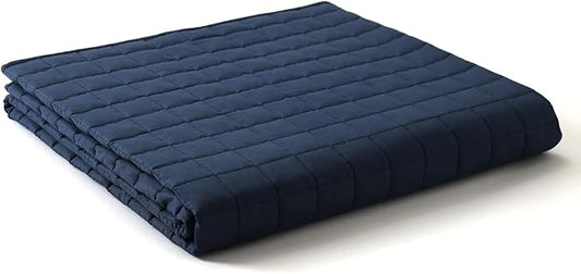 YnM 20lbs Weighted Blanket for Adults, Cotton Heavy Bed Throw Blanket with Cooling Glass Beads for All Season Use, Ideal for One Person of 190lbs (60x80 Inches, Queen Bed, Navy)