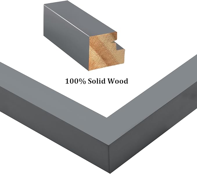 Egofine 11x11 Grey Picture Frames 4 Pack Display Pictures 4x4/8x8 with Mat or 11x11 Without Mat Made of Solid Wood for Table Top Display and Wall Mounting Photo Frame, Dark Grey