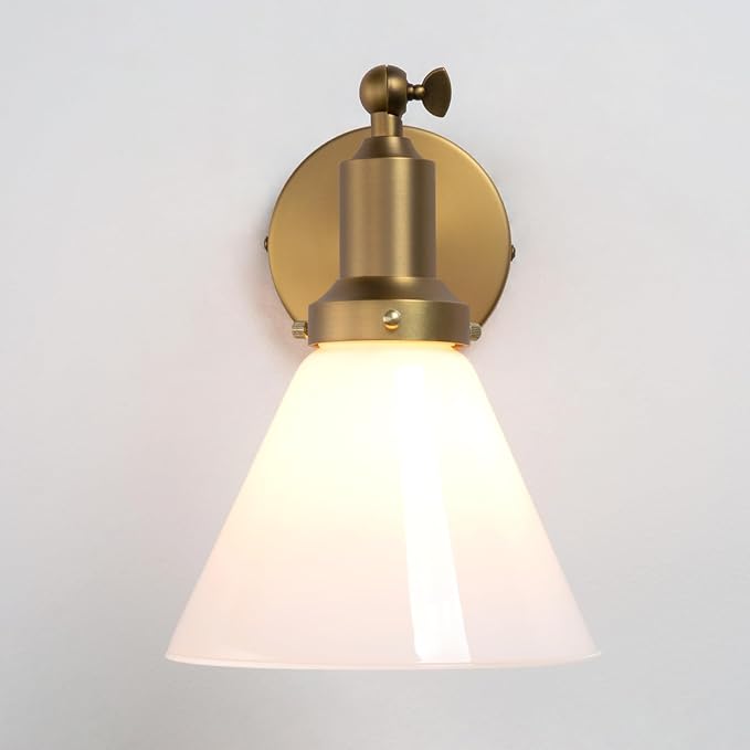 PERMO Industrial Vintage Slope Pole Wall Mount Single Sconce with Funnel Flared Milk White Glass Shade Wall Sconce Light Lamp Fixture
