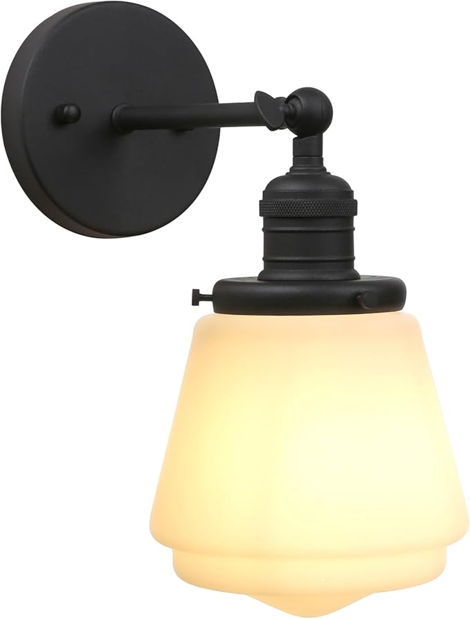 1-Light Vintage Wall Sconce Light Fixture with Milk White Glass Shade, Industrial Indoor Wall Lamp for Living Room Bedroom Bathroom Over Kitchen Sink