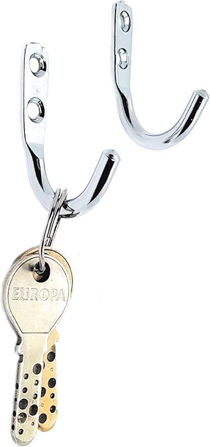 Multipurpose Hooks, Used to Hang Clothes, Bags, Coats, Curtain Hold Backs, Keys, Colour - Silver, Material - Stainless Steel, Screws and Wallplugs Included, Pack of 10 Pieces