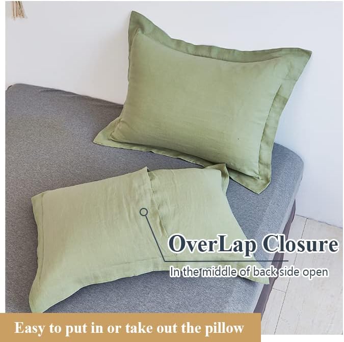 Simple&Opulence 100% Linen Pillow Case Queen Size Set of 2, Sage Green Pillow Covers with Overlap Closure, Luxury Breathable Pillowcases Protectors Suitable for All-Season (20" X 26", Sage Green)