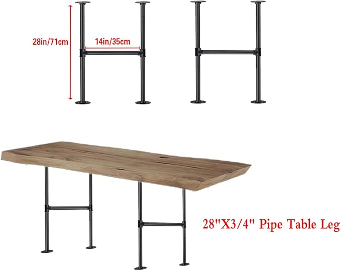 Industrial Pipe Table Leg Set,Metal Legs for Coffee and End Tables, Desks, Nightstand,2Pcs, 28" H × 14" W(Black)