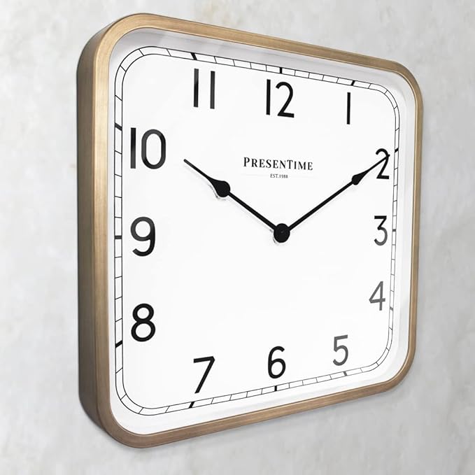 Presentime & Co. 16" Anton Vintage Square Clock, Silent No Ticking, Wall Art and Timepiece for Home Decoration/Wall Décor, Antique Hamilton Gold Color