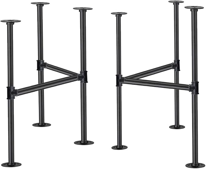 Industrial Pipe Table Leg Set,Metal Table Legs for Coffee and End Tables, Desks, Nightstand,2Pcs, 28" H × 18" W(Black)