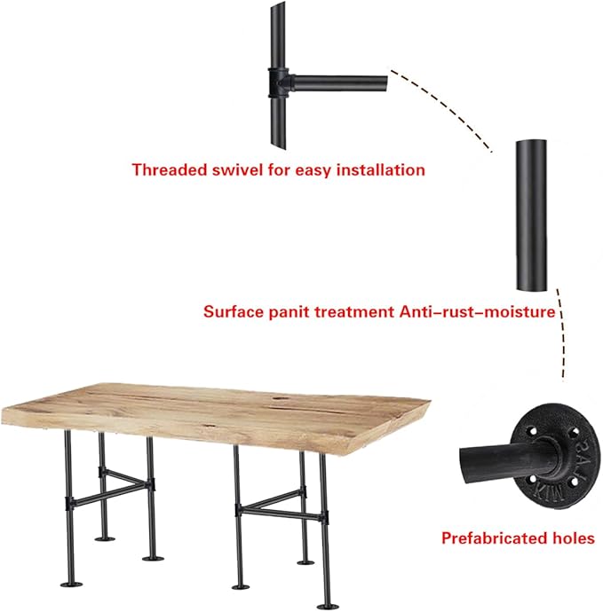 Industrial Pipe Table Leg Set,Metal Table Legs for Coffee and End Tables, Desks, Nightstand,2Pcs, 28" H × 18" W(Black)