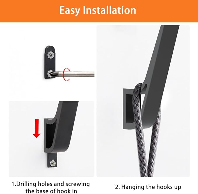 Coat Rack Hooks Wall Mounted Hold 50 lbs, Black 6Packs, Bath Towel Rope Large Hooks for Kitchen, Door, Cabinet, Bathroom, Foyers, Hallways, and Bedrooms