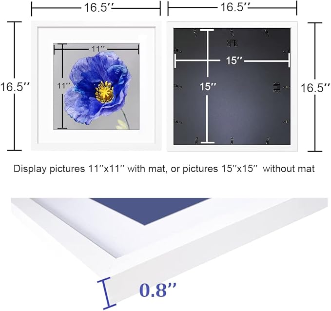 VNVNK 15x15 Frame White, Perfect for 15x15 Inch Picture without Mat or 11x11 Inch Picture with Mat, Home Wall Decor Picture Frame-1 PCS