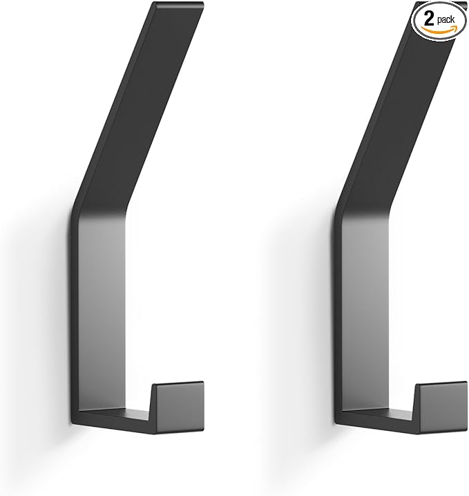 Coat Rack Hooks Wall Mounted, Black 2Packs, Bath Towel Rope Hooks for Kitchen, Door, Cabinet, Bathroom, Foyers, Hallways, and Bedrooms