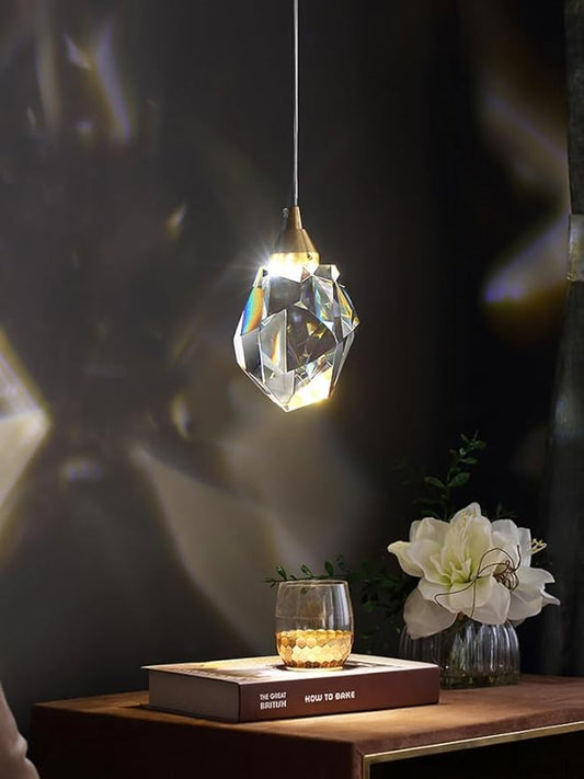 1-Light Gold Pendant Light Fixtures,Mini Crystal Chandelier for Entyway Bedroom Dimmable Pendant Light Kitchen Island 5W