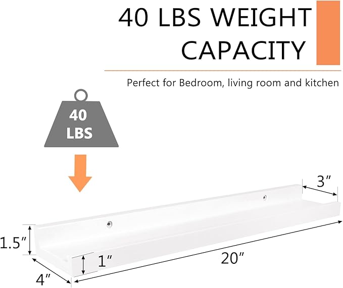 Floating Shelves Wall Mounted 20 Inch, Solid Oak Wood Shelf for Decor and Storage, Picture Ledge for Bedroom Bathroom Living Room Kitchen, 20 * 4 * 1.5, 1 Pack